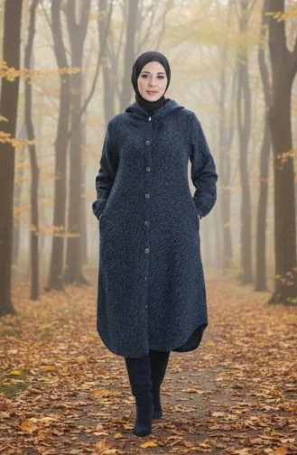 Kapüşonlu Düğmeli Kaşe Kap 0201-06 Saks
