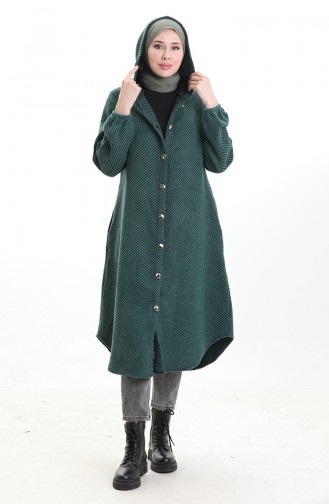 Hooded Buttoned Cashmere Coat 0201-07 Emerald Green 0201-07