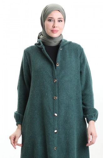 Hooded Buttoned Cashmere Coat 0201-07 Emerald Green 0201-07