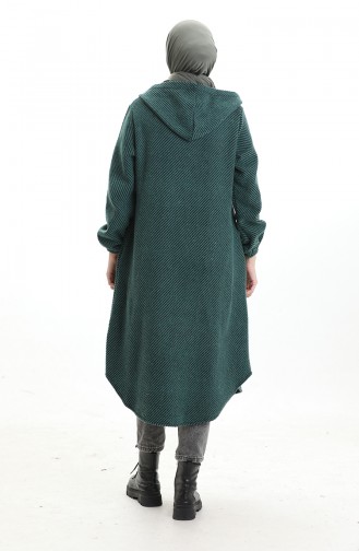 Hooded Buttoned Cashmere Coat 0201-07 Emerald Green 0201-07