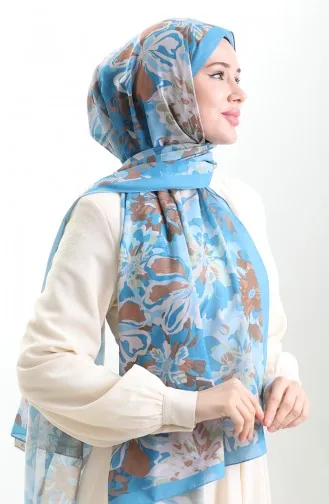 Châle En Soie Française Hanzade 70329-01 Bleu Lait Café 70329-01