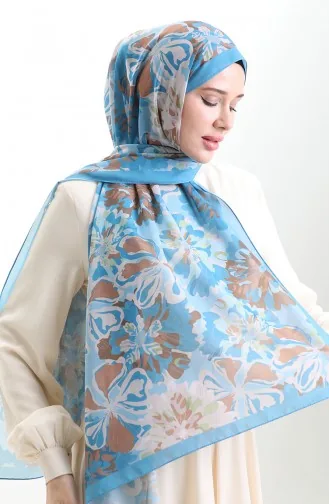 Châle En Soie Française Hanzade 70329-01 Bleu Lait Café 70329-01