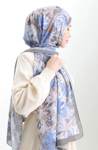 Châle En Soie Française Hanzade 70329-02 Indigo Terre 70329-02
