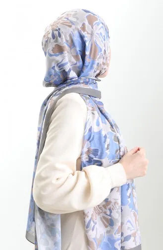 Châle En Soie Française Hanzade 70329-02 Indigo Terre 70329-02