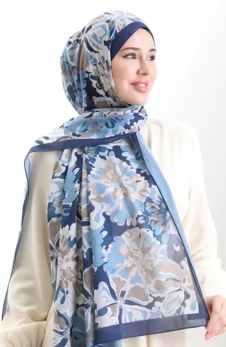 Hanzade Franse Zijden Sjaal 70329-03 Marineblauw Nerts 70329-03