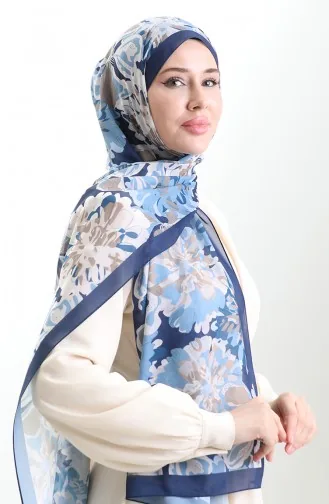 Hanzade Franse Zijden Sjaal 70329-03 Marineblauw Nerts 70329-03