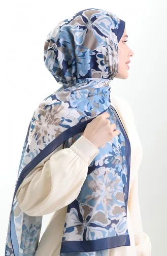 Hanzade Franse Zijden Sjaal 70329-03 Marineblauw Nerts 70329-03