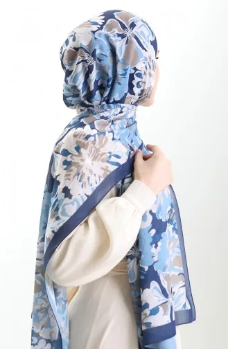 Hanzade Franse Zijden Sjaal 70329-03 Marineblauw Nerts 70329-03