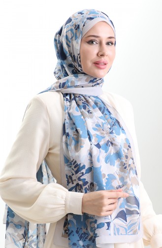 Hanzade Fransız İpeği Şal 70329-04 İndigo Açık Vizon