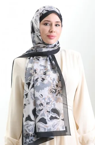 Châle En Soie Française Hanzade 70329-06 Noir Beige 70329-06