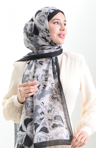 Hanzade French Silk Shawl 70329-06 Black Beige 70329-06