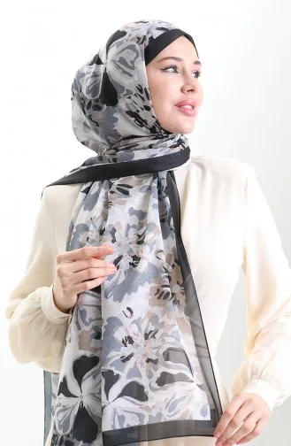 Châle En Soie Française Hanzade 70329-06 Noir Beige 70329-06