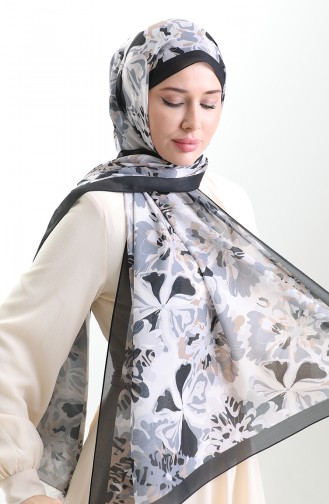 Hanzade French Silk Shawl 70329-06 Black Beige 70329-06