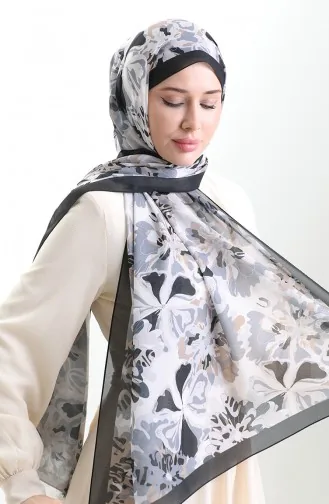 Châle En Soie Française Hanzade 70329-06 Noir Beige 70329-06