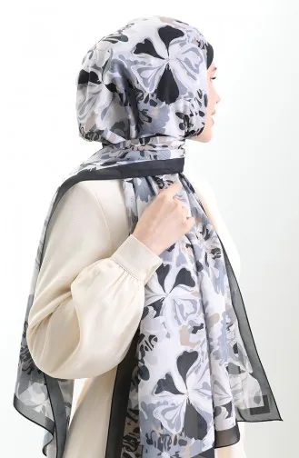 Châle En Soie Française Hanzade 70329-06 Noir Beige 70329-06