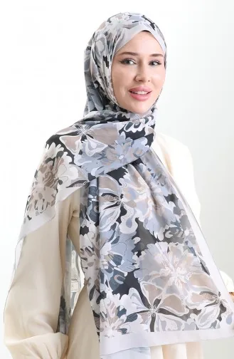 Châle En Soie Française Hanzade 70329-07 Noir Gris 70329-07