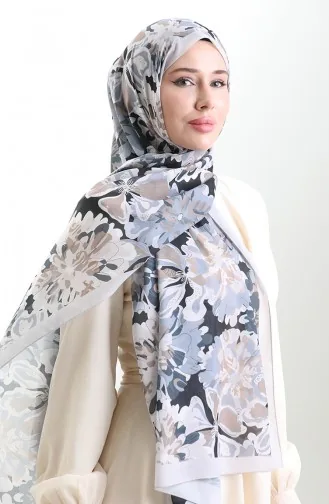 Châle En Soie Française Hanzade 70329-07 Noir Gris 70329-07