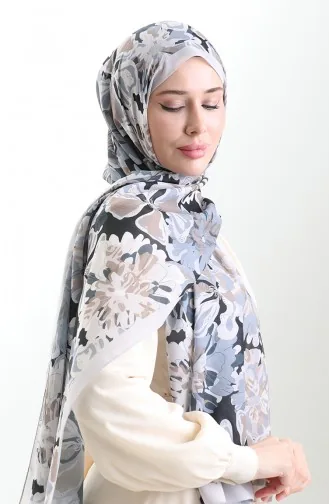 Châle En Soie Française Hanzade 70329-07 Noir Gris 70329-07