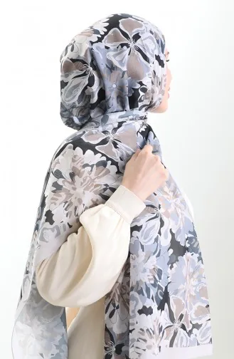 Châle En Soie Française Hanzade 70329-07 Noir Gris 70329-07