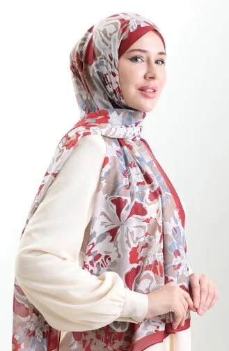 Châle En Soie Française Hanzade 70329-12 Bordeaux Beige 70329-12