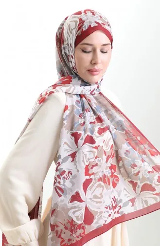 Châle En Soie Française Hanzade 70329-12 Bordeaux Beige 70329-12