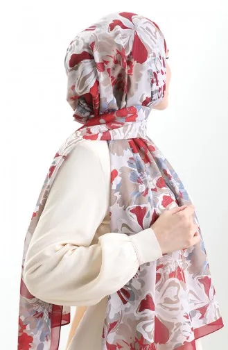 Châle En Soie Française Hanzade 70329-12 Bordeaux Beige 70329-12