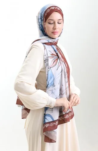 Hanzade Französischer Seidenschal 70330-05 Braun Denim Blau 70330-05