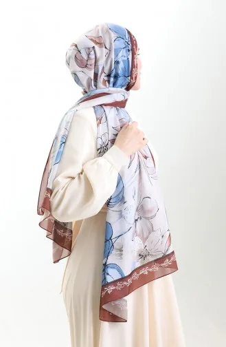 Hanzade Französischer Seidenschal 70330-05 Braun Denim Blau 70330-05