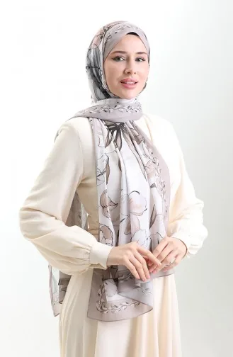 Hanzade Fransız İpeği Şal 70330-07 Vizon Gri