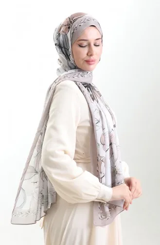 Hanzade Fransız İpeği Şal 70330-07 Vizon Gri