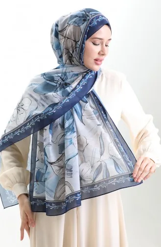 Châle En Soie Française Hanzade 70330-08 Bleu Marine Indigo 70330-08