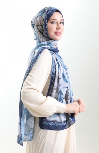 Hanzade Fransız İpeği Şal 70330-08 Lacivert İndigo