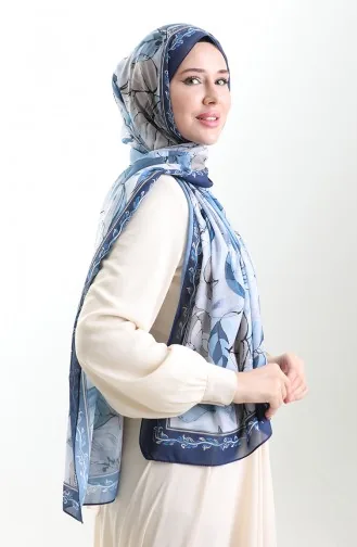 Châle En Soie Française Hanzade 70330-08 Bleu Marine Indigo 70330-08