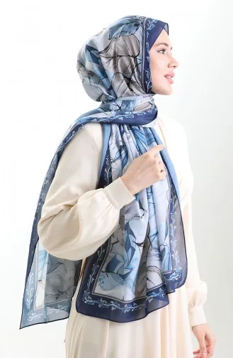 Châle En Soie Française Hanzade 70330-08 Bleu Marine Indigo 70330-08