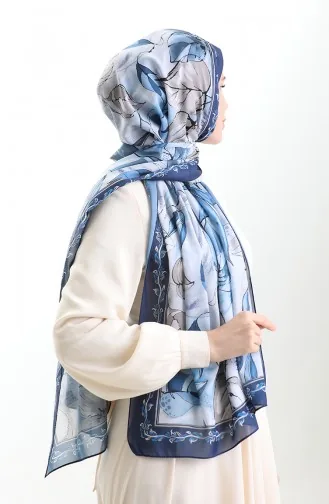 Châle En Soie Française Hanzade 70330-08 Bleu Marine Indigo 70330-08