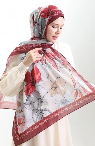 Hanzade French Silk Shawl 70330-10 Claret Red Gray 70330-10