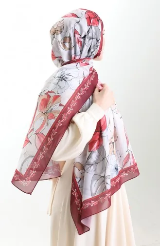 Hanzade French Silk Shawl 70330-10 Claret Red Gray 70330-10