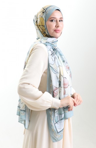 Hanzade Franse Zijden Sjaal 70330-13 Mintgroen Geel 70330-13