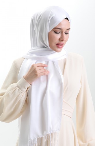 Uzun Saçaklı Viskon Şal 70331-02 Beyaz