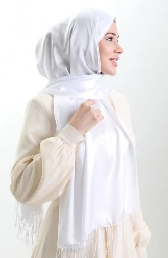 Lange Viscose Sjaal Met Franjes 70331-02 Wit 70331-02