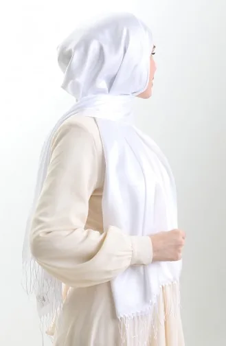 Lange Viscose Sjaal Met Franjes 70331-02 Wit 70331-02