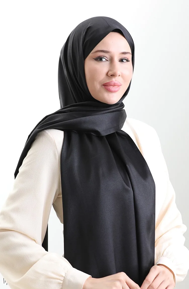 Châle Long à Franges En Viscose 70331-09 Noir 70331-09