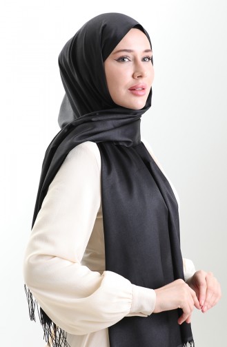 Châle Long à Franges En Viscose 70331-09 Noir 70331-09