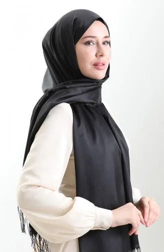 Châle Long à Franges En Viscose 70331-09 Noir 70331-09