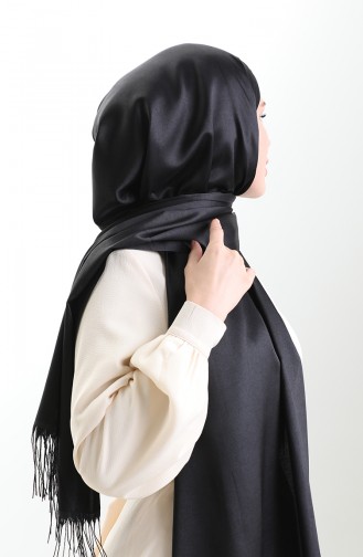 Châle Long à Franges En Viscose 70331-09 Noir 70331-09