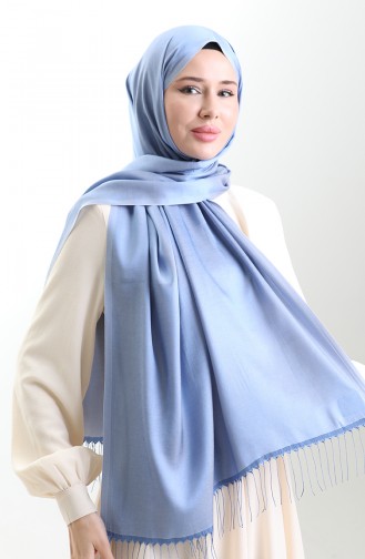 Châle Long à Franges En Viscose 70331-10 Bleu 70331-10