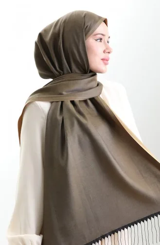 شال فيسكوز طويل ذو شراشيب 70331-11 أخضر زيتي 70331-11