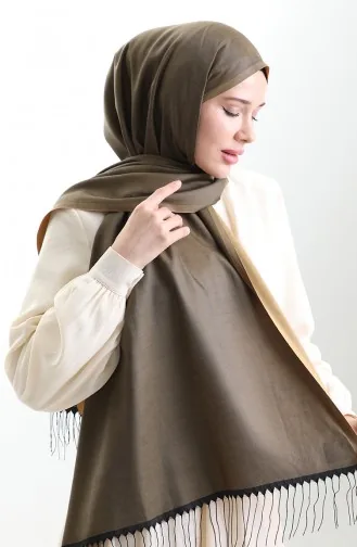 شال فيسكوز طويل ذو شراشيب 70331-11 أخضر زيتي 70331-11