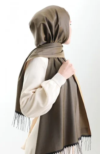 شال فيسكوز طويل ذو شراشيب 70331-11 أخضر زيتي 70331-11