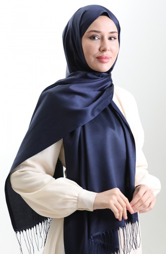 Châle Long à Franges En Viscose 70331-22 Bleu Marine 70331-22